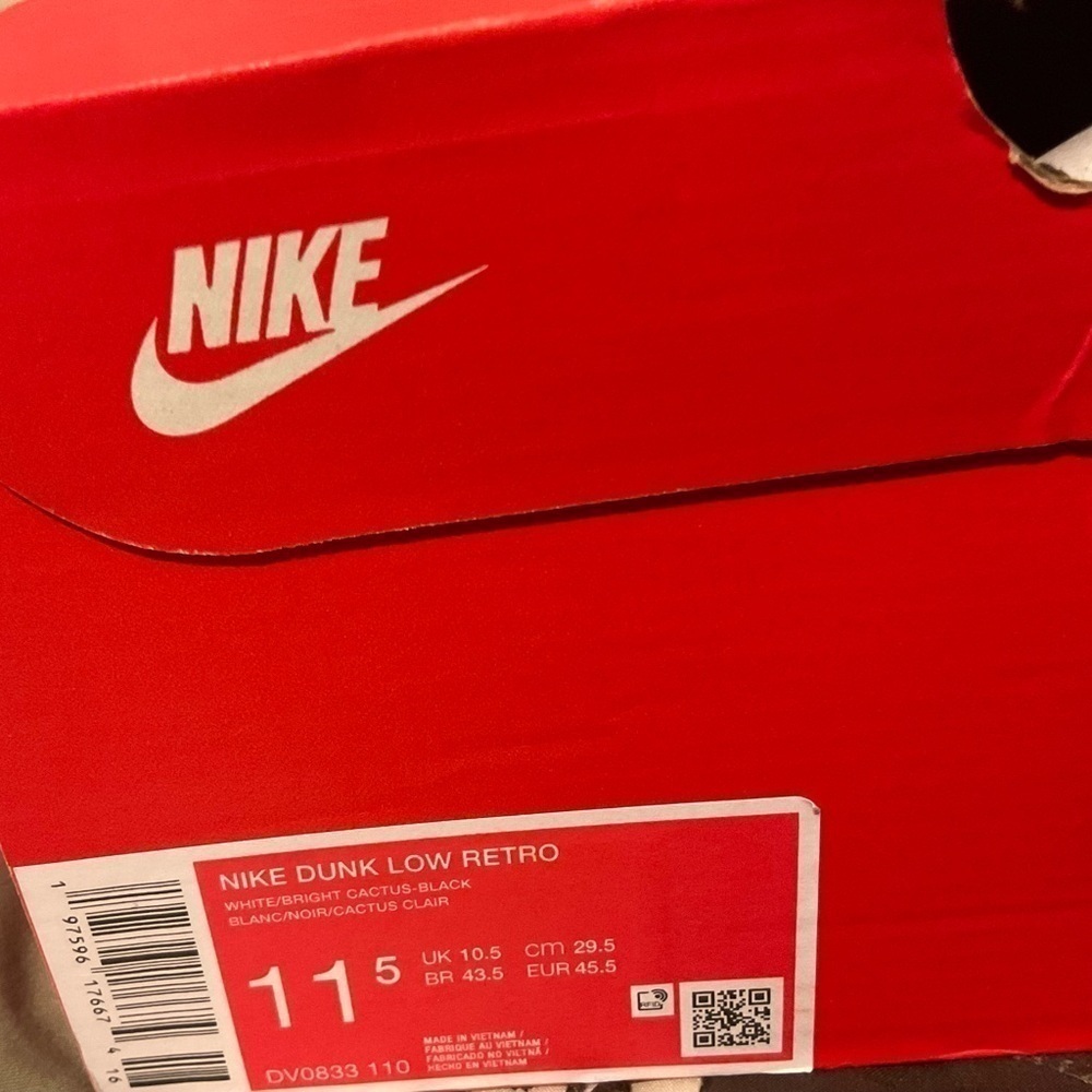 New Dv0833 100 Nike Dunk Low Black Bright Cactus Size 11.5 - Picture 7 of 8